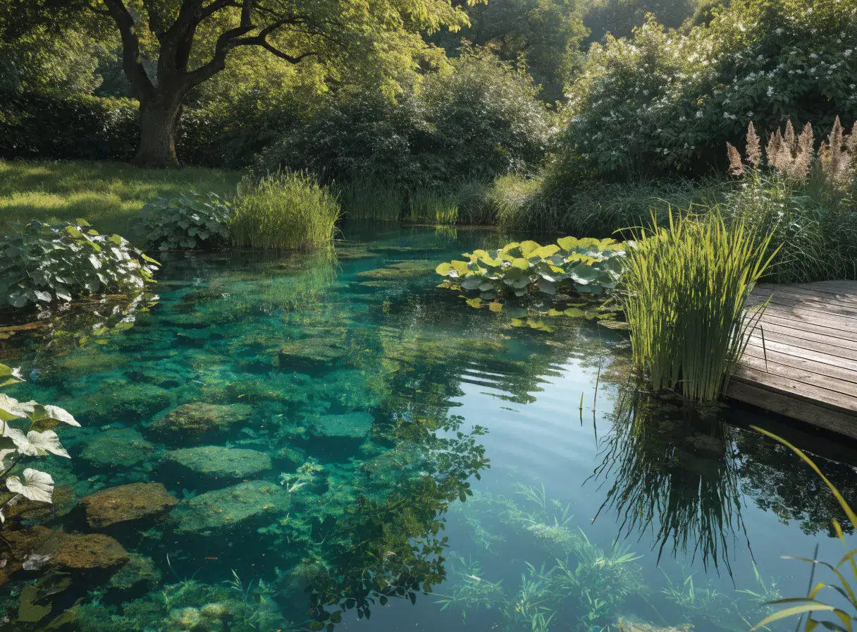 Naturnahes Schwimmbiotop mit klarem Wasser